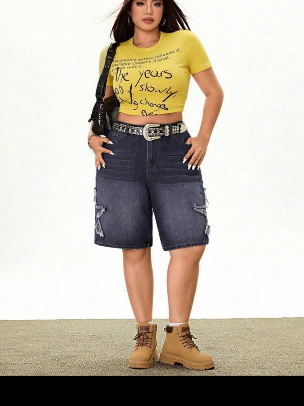 SHEIN Dark Wash Distressed Denim Bermuda Shorts